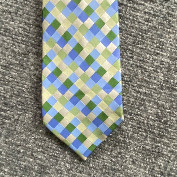 City Of London Tie Mens 100% Silk Blue Green Yellow Plaid Pattern Preppy Wedding - Picture 6 of 7